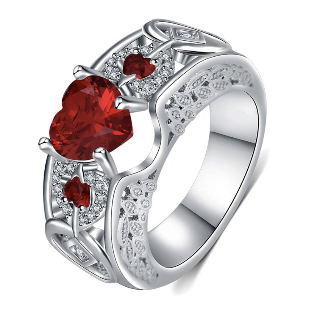 Princess Heart-Shaped Ruby Engagement Ring – Elegant Romantic Gemstone Ring