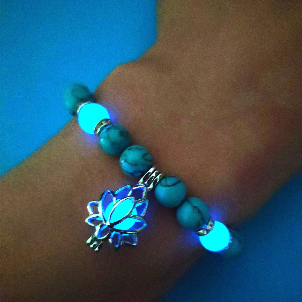 Energy Luminous Lotus Natural Stone Bracelet Yoga Healing Luminous Glow In The Dark Charm Beads Bracelet For Men & Women
