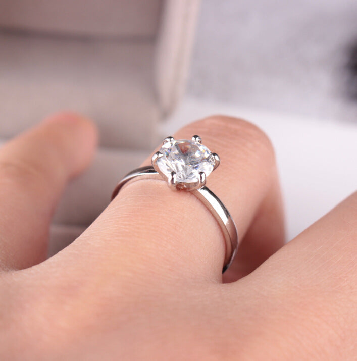 925 Silver Six-Prong Zirconia Engagement Ring – High-Diamond Couple Wedding Ring