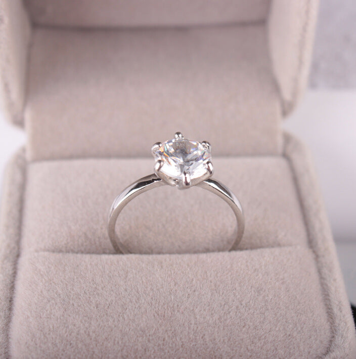 925 Silver Six-Prong Zirconia Engagement Ring – High-Diamond Couple Wedding Ring