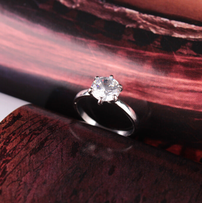925 Silver Six-Prong Zirconia Engagement Ring – High-Diamond Couple Wedding Ring