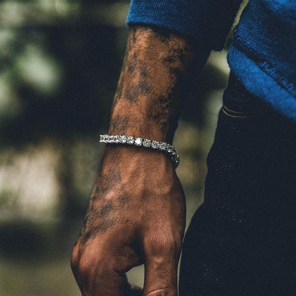 Iced Out Hip Hop Tennis Bracelet – Single Row Rhinestone Zirconia Link Chain Jewelry