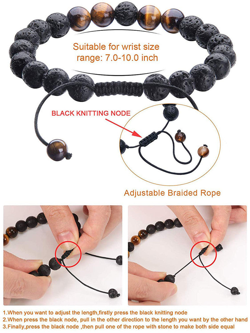 Tiger Eye & Matte Black Agate Couple Bracelets – Natural Stone Beaded Set