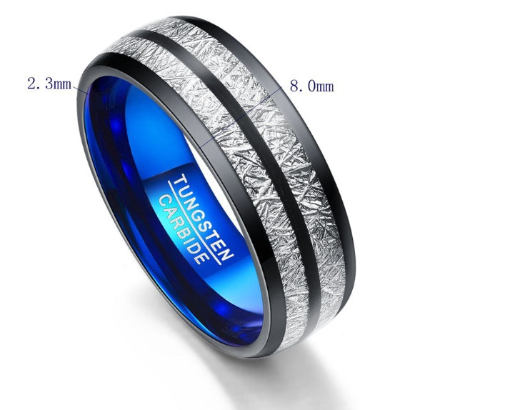 Tungsten Carbide Couple Wedding Band – 8mm Black & Blue Men's & Women's Ring