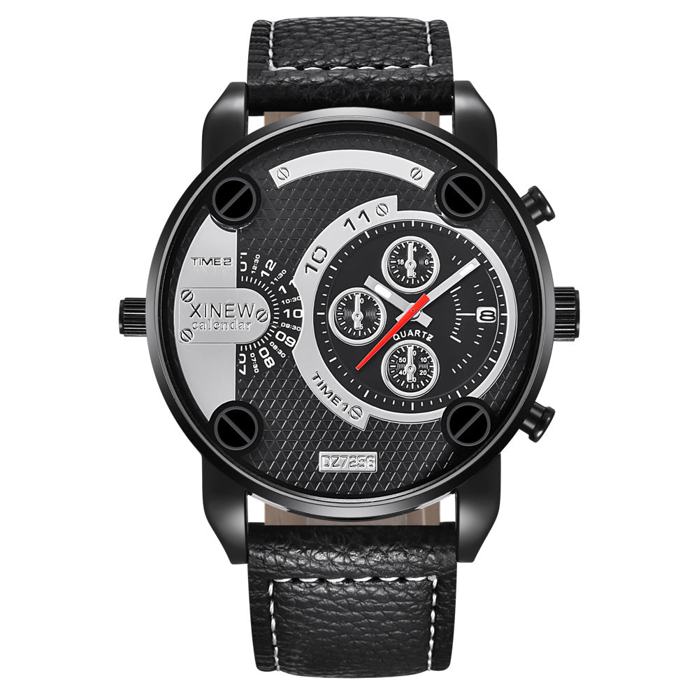 Men's Big Face Fashion Leather Date Watch – Bold Gift Wristwatch