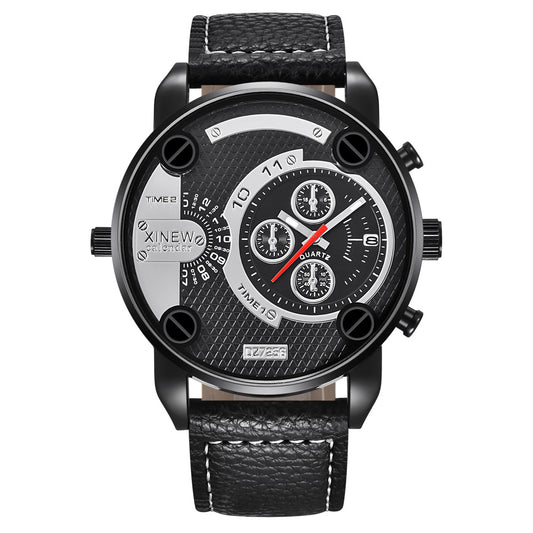 Men's Big Face Fashion Leather Date Watch – Bold Gift Wristwatch