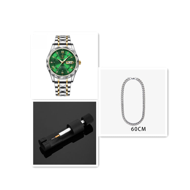 Men's Waterproof Double Calendar Luminous Quartz Watch – Multifunctional Wristwatch