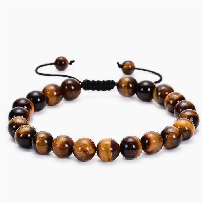 Tiger Eye & Matte Black Agate Couple Bracelets – Natural Stone Beaded Set