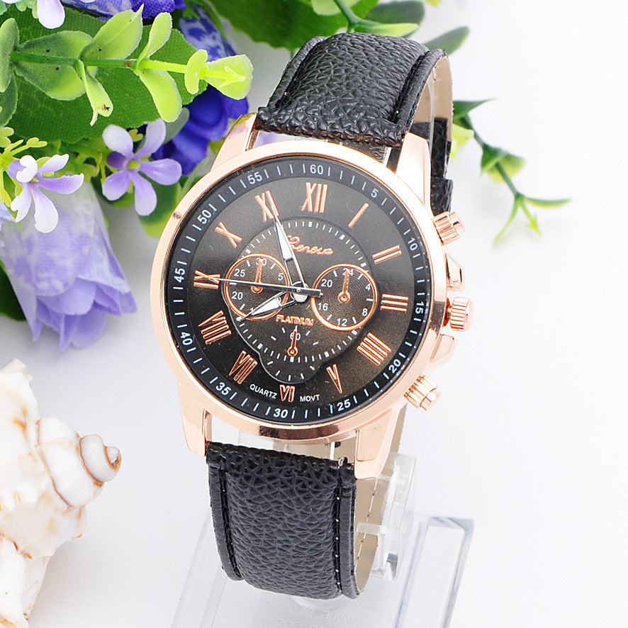 Three Eye Retro Geneva Quartz Watch – Trendy Couples & Students Belt Watch