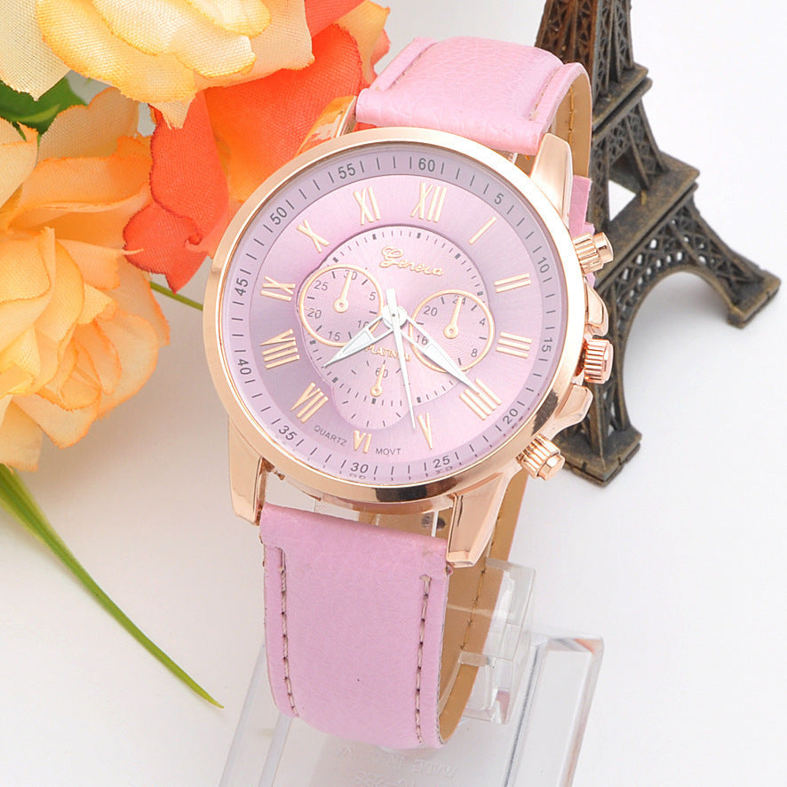 Three Eye Retro Geneva Quartz Watch – Trendy Couples & Students Belt Watch