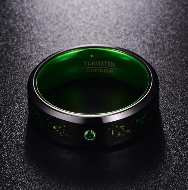 Matte Green Zircon Men's Tungsten Carbide Wedding Ring – Bold Statement Band