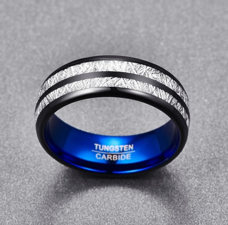 Tungsten Carbide Couple Wedding Band – 8mm Black & Blue Men's & Women's Ring
