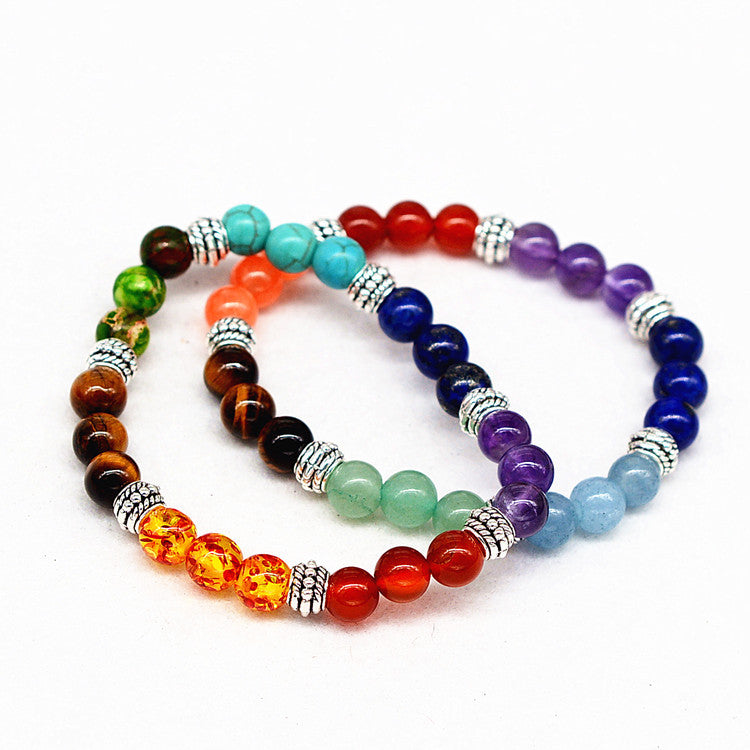 Reiki Seven Chakra Natural Stone Yoga Bracelet – Agate Tiger Eye Crystal Healing Bracelet