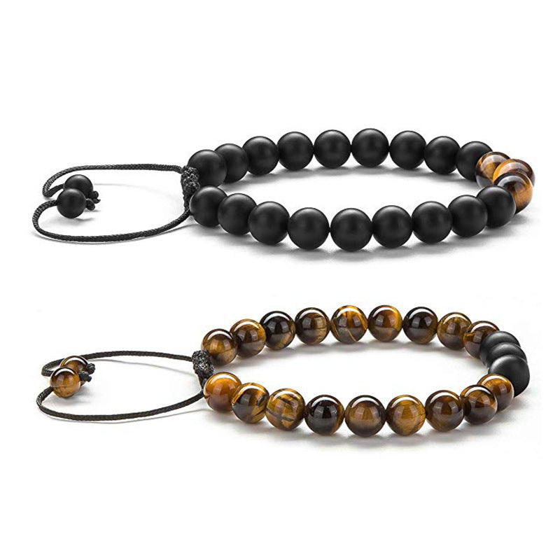 Tiger Eye & Matte Black Agate Couple Bracelets – Natural Stone Beaded Set