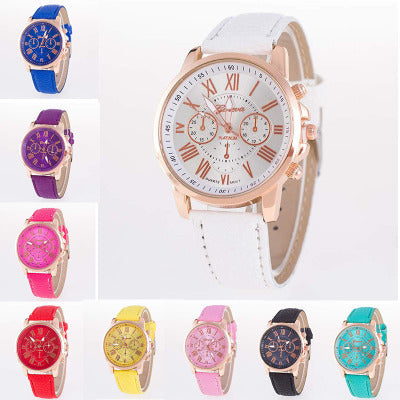 Three Eye Retro Geneva Quartz Watch – Trendy Couples & Students Belt Watch
