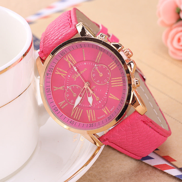 Three Eye Retro Geneva Quartz Watch – Trendy Couples & Students Belt Watch