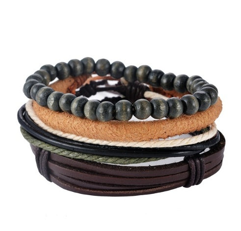 Multilayer Leather Punk Wrap Bracelet – Beaded Vintage Style for Men & Women