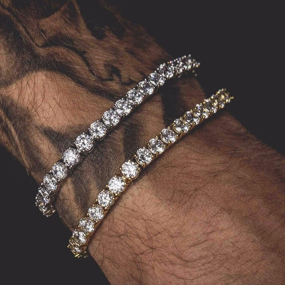 Iced Out Hip Hop Tennis Bracelet – Single Row Rhinestone Zirconia Link Chain Jewelry