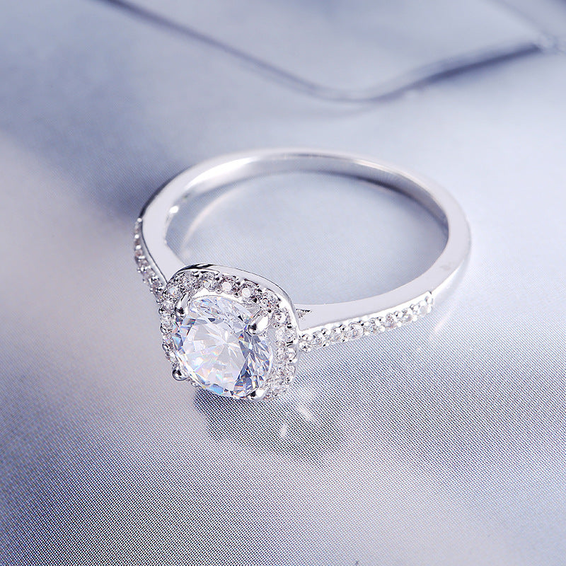 Women's Luxury Square Cubic Zirconia Engagement Ring – Silver Elegant Wedding Band