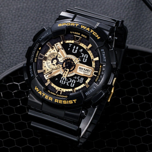 Classic Black Gold Sports Electronic Watch – Double Display Watch for Teenagers Boys & Girls