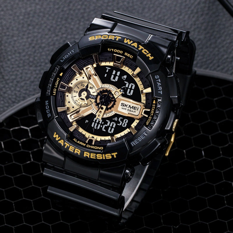 Classic Black Gold Sports Electronic Watch – Double Display Watch for Teenagers Boys & Girls
