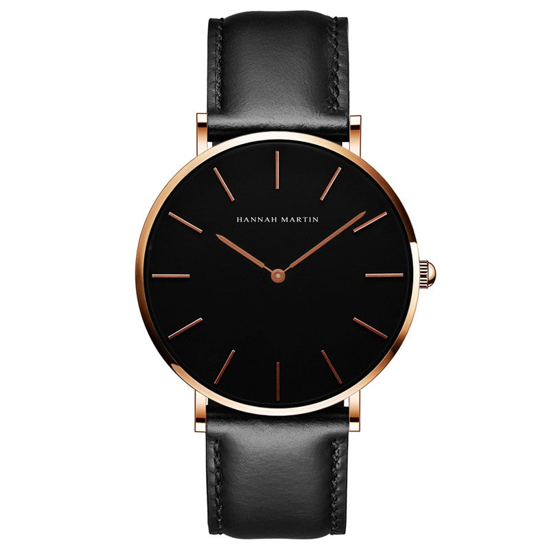 Ultra-Thin Quartz Watch – Waterproof Business Casual Black Belt Watch for Men & Women