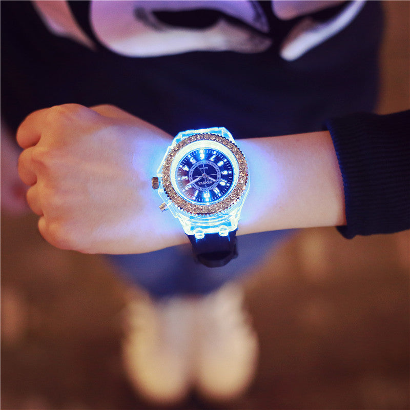LED Luminous Geneva Quartz Watch – Women’s Silicone Bracelet Wristwatch
