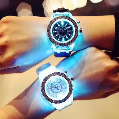 LED Luminous Geneva Quartz Watch – Women’s Silicone Bracelet Wristwatch