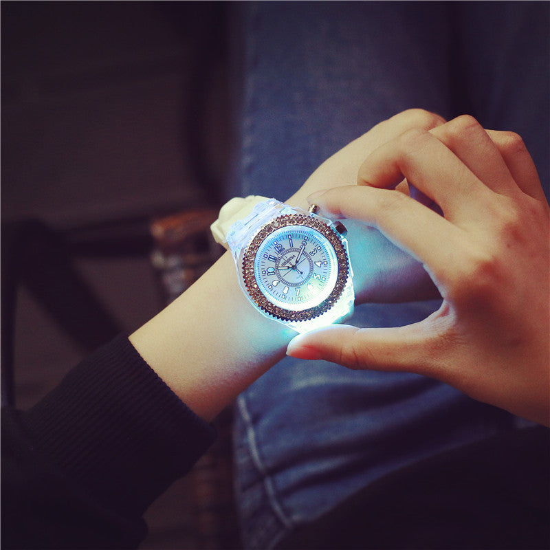 LED Luminous Geneva Quartz Watch – Women’s Silicone Bracelet Wristwatch