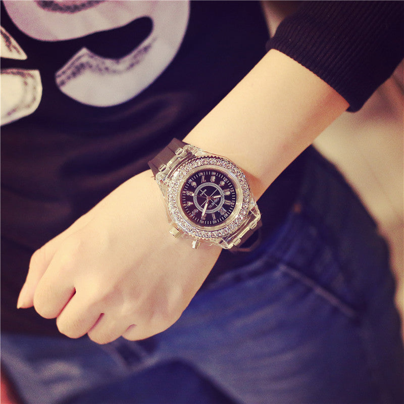 LED Luminous Geneva Quartz Watch – Women’s Silicone Bracelet Wristwatch