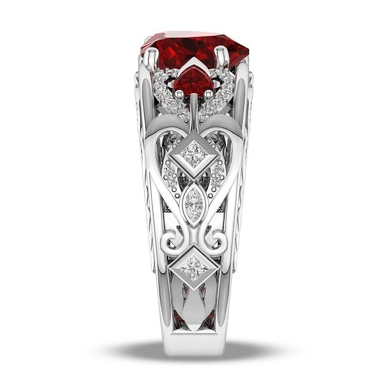 Princess Heart-Shaped Ruby Engagement Ring – Elegant Romantic Gemstone Ring