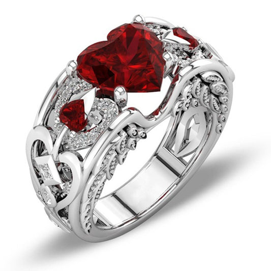 Princess Heart-Shaped Ruby Engagement Ring – Elegant Romantic Gemstone Ring