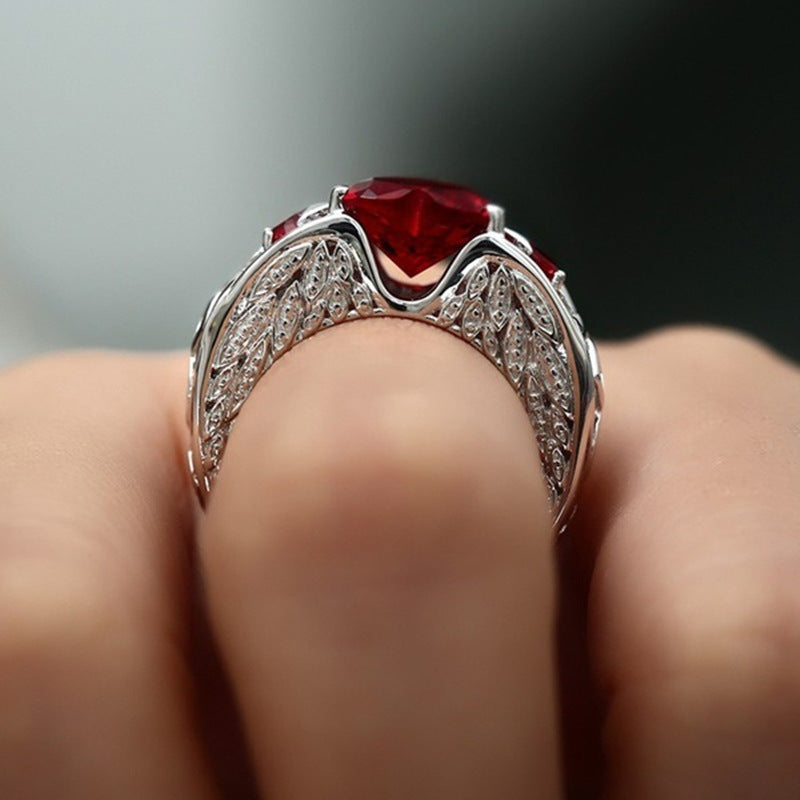 Princess Heart-Shaped Ruby Engagement Ring – Elegant Romantic Gemstone Ring