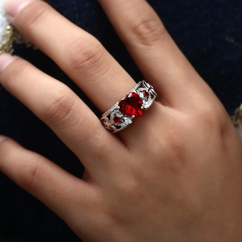 Princess Heart-Shaped Ruby Engagement Ring – Elegant Romantic Gemstone Ring