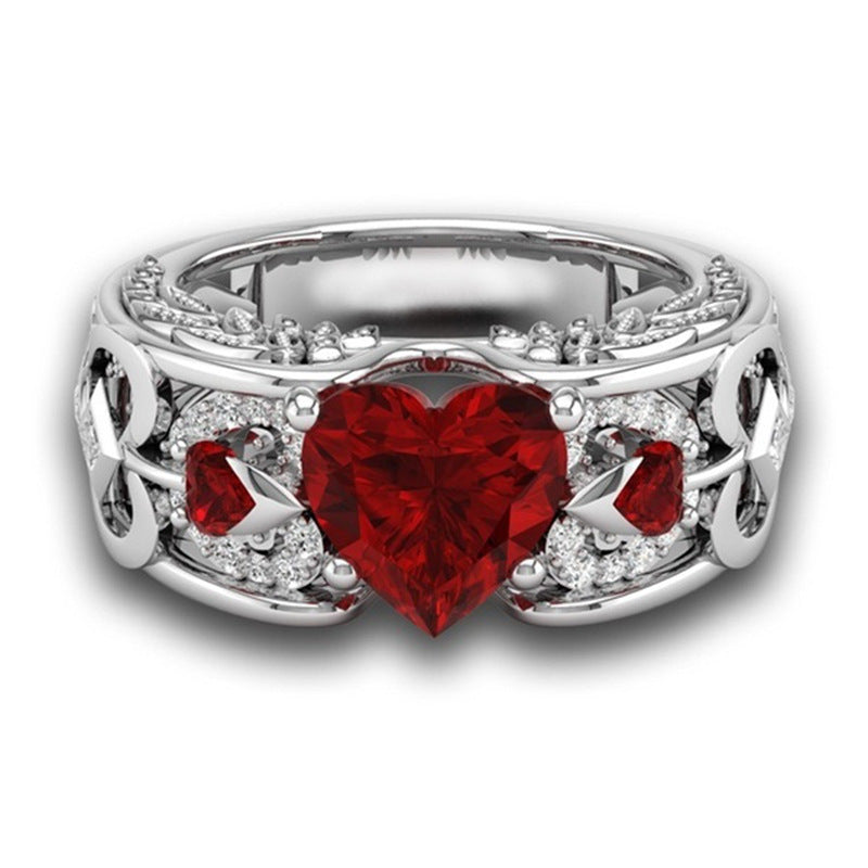 Princess Heart-Shaped Ruby Engagement Ring – Elegant Romantic Gemstone Ring