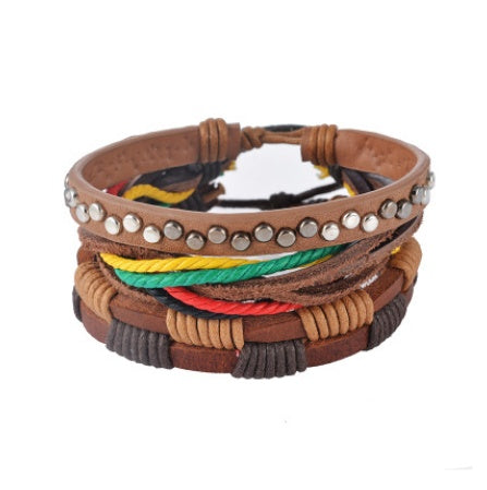 Multilayer Leather Punk Wrap Bracelet – Beaded Vintage Style for Men & Women