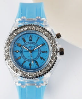 LED Luminous Geneva Quartz Watch – Women’s Silicone Bracelet Wristwatch