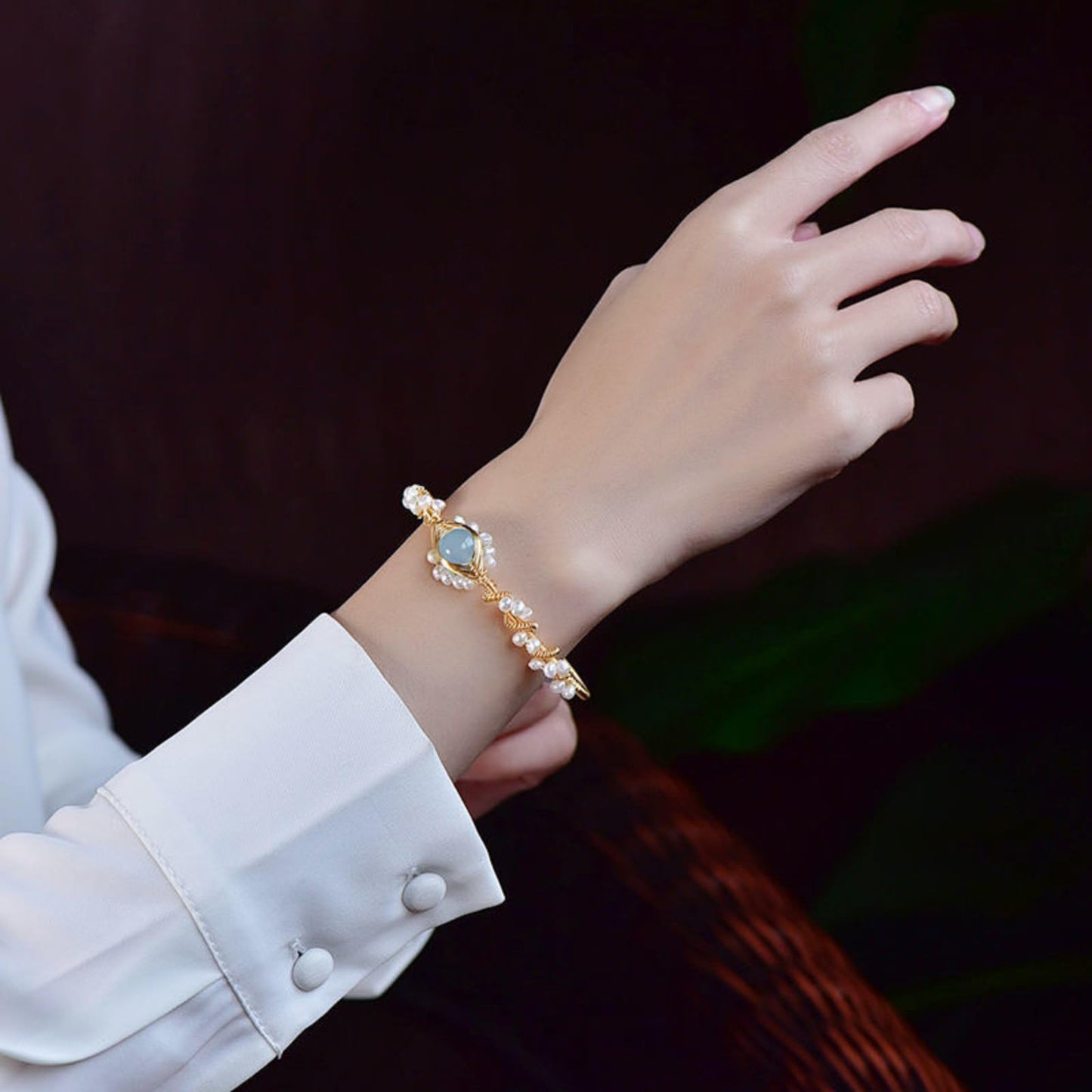Gold Plated Pearl Cuff Bracelet – Vintage Wire Braided Design