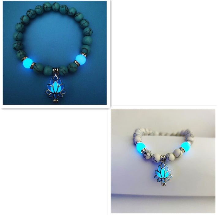 Energy Luminous Lotus Natural Stone Bracelet Yoga Healing Luminous Glow In The Dark Charm Beads Bracelet For Men & Women