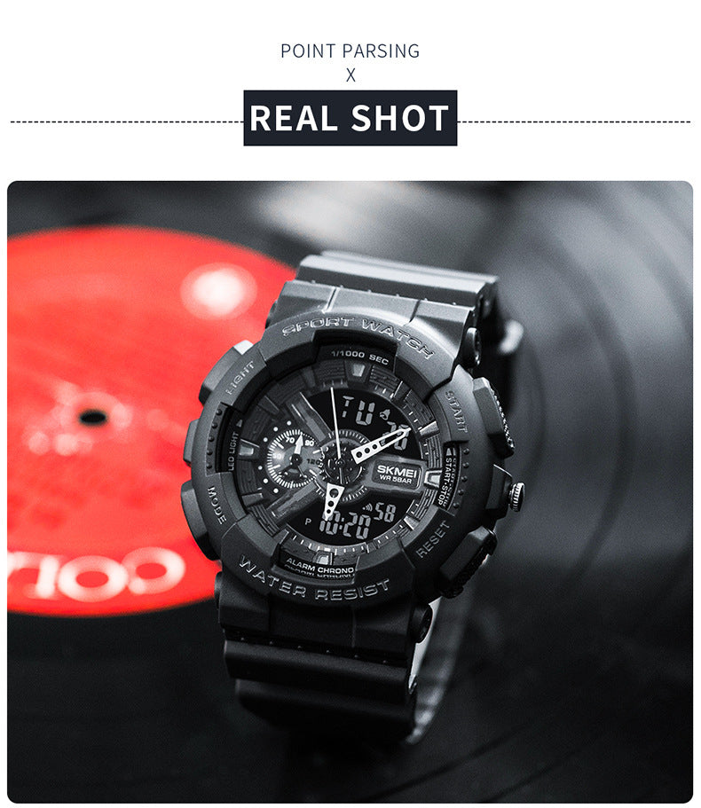 Classic Black Gold Sports Electronic Watch – Double Display Watch for Teenagers Boys & Girls