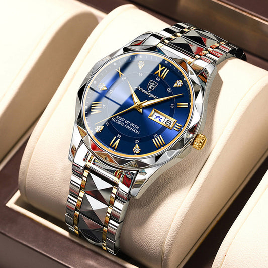 Men's Waterproof Double Calendar Luminous Quartz Watch – Multifunctional Wristwatch