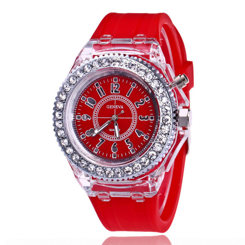 LED Luminous Geneva Quartz Watch – Women’s Silicone Bracelet Wristwatch