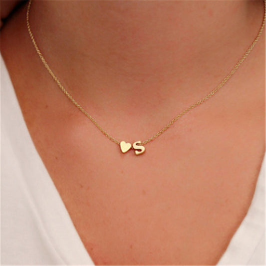 Peach Heart Shaped Letter Necklace – Delicate Clavicle Chain for Women