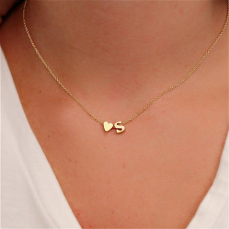 Peach Heart Shaped Letter Necklace – Delicate Clavicle Chain for Women