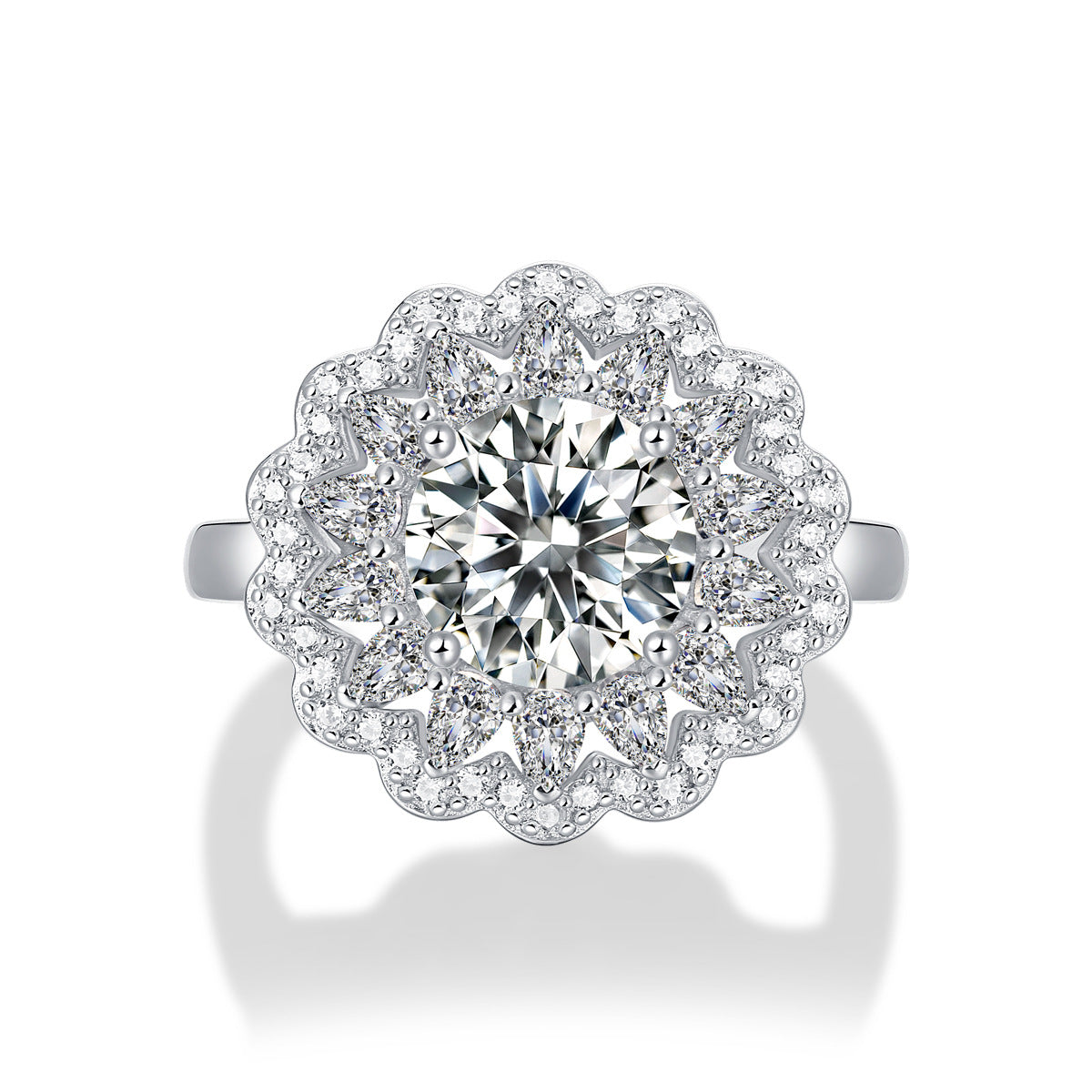 S925 Silver Moissanite Flower Ring – Trendy Adjustable Women's Ring
