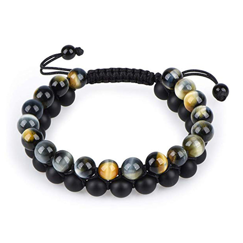 Tiger Eye & Matte Black Agate Couple Bracelets – Natural Stone Beaded Set