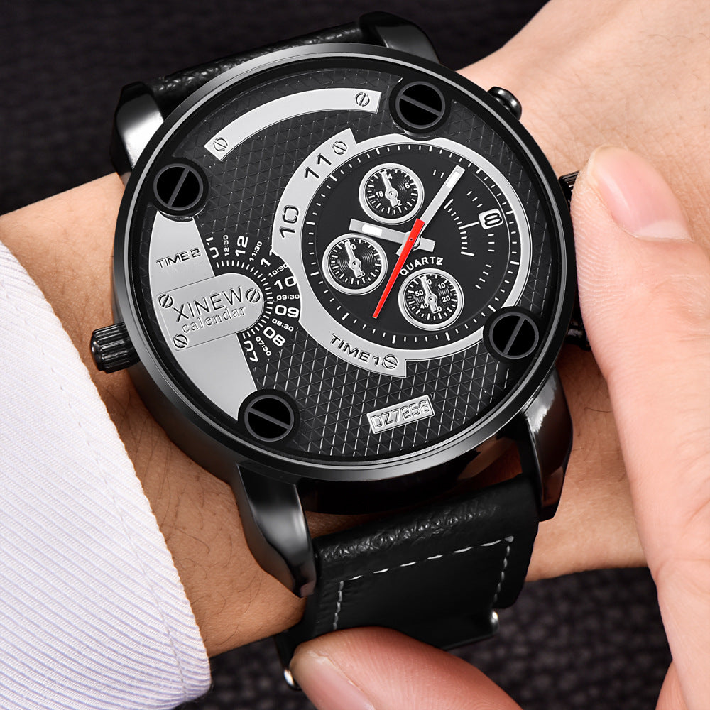 Men's Big Face Fashion Leather Date Watch – Bold Gift Wristwatch