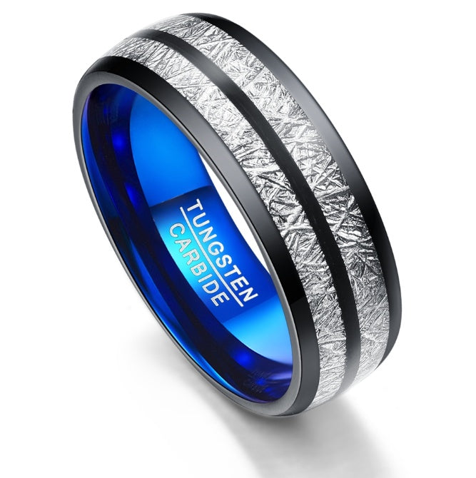 Tungsten Carbide Couple Wedding Band – 8mm Black & Blue Men's & Women's Ring