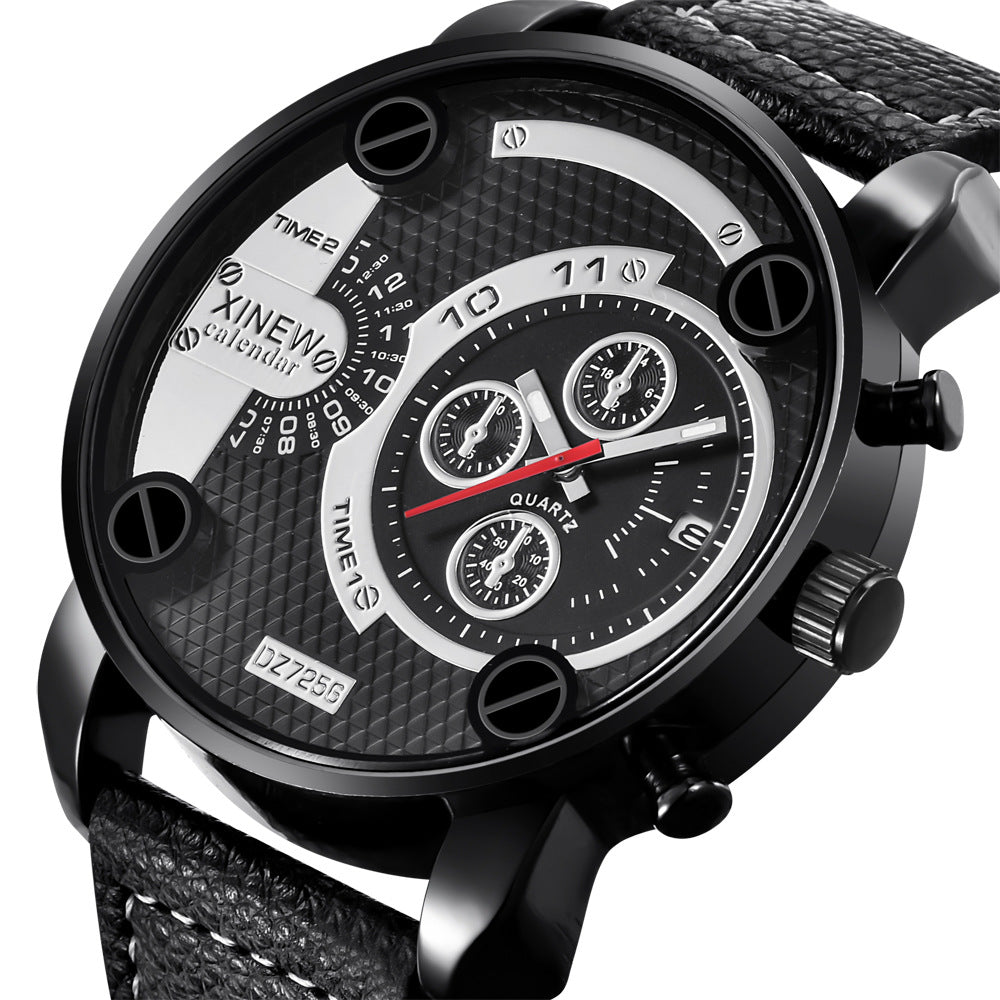 Men's Big Face Fashion Leather Date Watch – Bold Gift Wristwatch