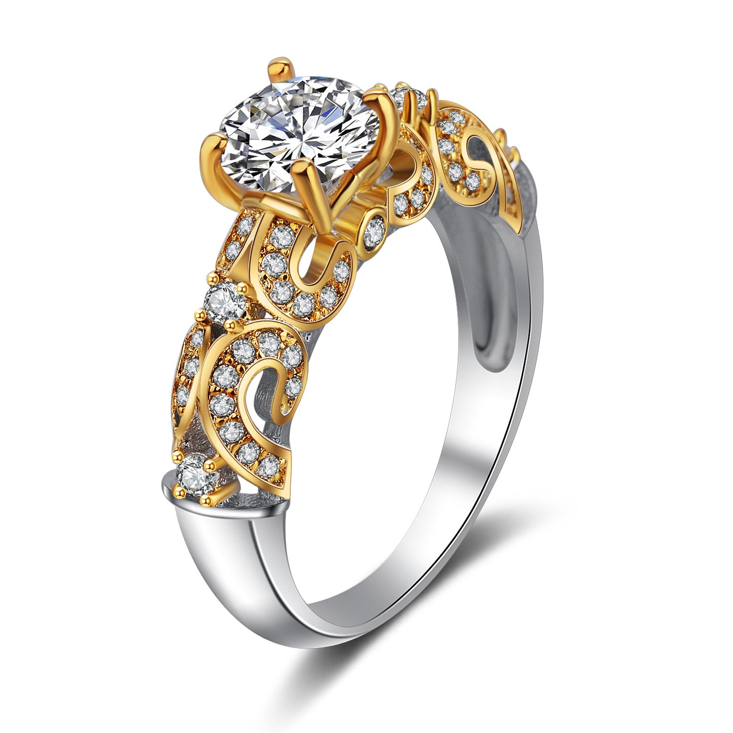 Four-Claw Inlay Simulation Diamond Ring – Classic Solitaire Engagement Ring